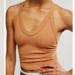 FP Movement by Free People Ribbed V-Neck Tank Top in Camel